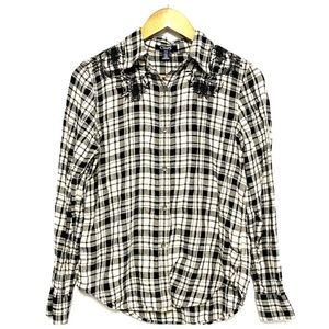 Women's Chaps Black Plaid Button Up Shirt Sz Small